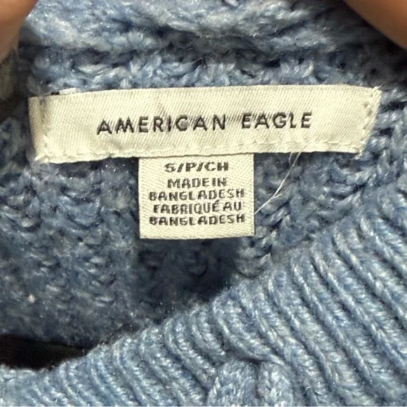 American Eagle Blue Knit Hoodie Sweater Small Cozy Pullover Layering Oversized - Picture 6 of 14